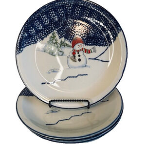 Thomson Snowman, Dinner Plates set of 4, Blue Speckles, Snowman/Center
